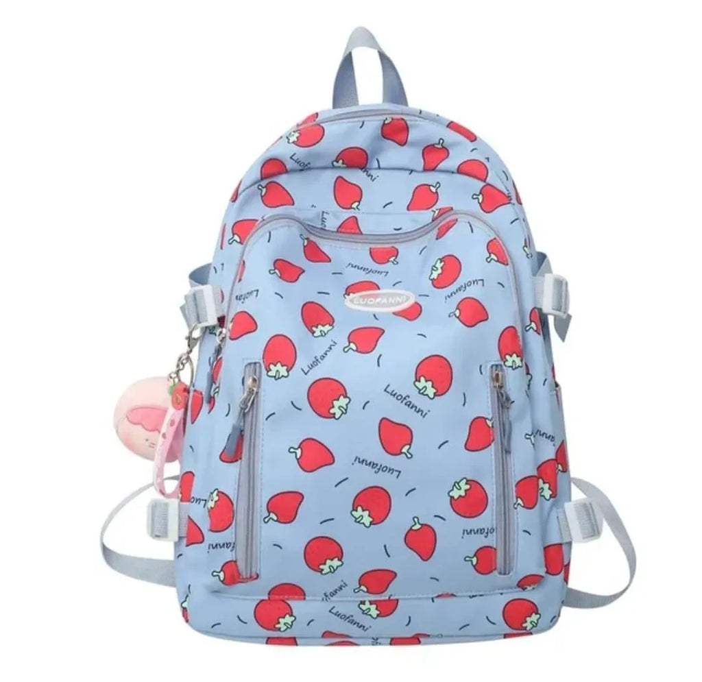 Strawberry Print Nylon Backpack 18" Multicolor